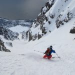 Freeride, esquí en fuertes pendientes. Alpes de Lyngen, Noruega